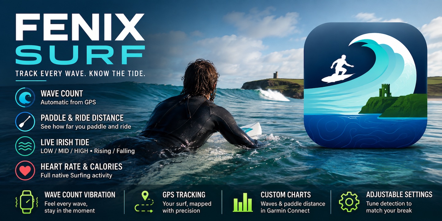 Fenix Surf: track every wave, know the tide - surf tracker for Garmin fenix watches
