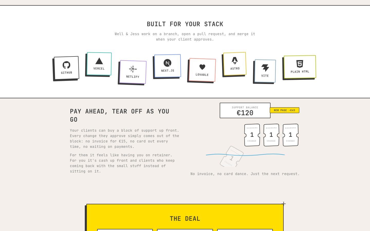 Well & Jess prepaid blocks: a strip of ticket stubs torn off as changes ship