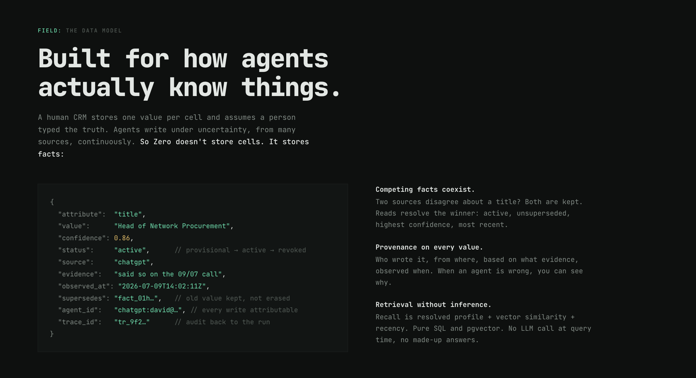 Zero: built for how agents actually know things, storing facts with confidence and provenance